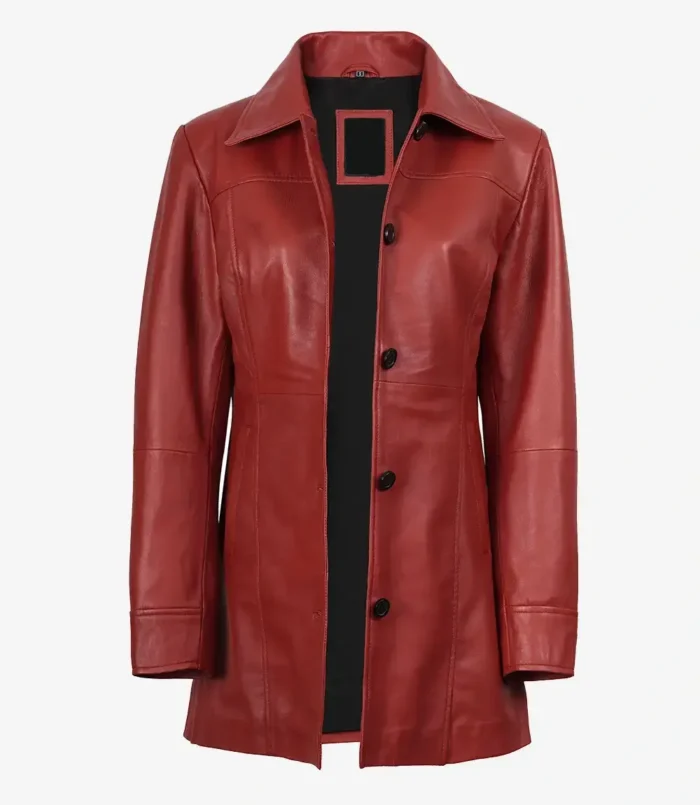 Women's Real Lambskin Leather Red Coat