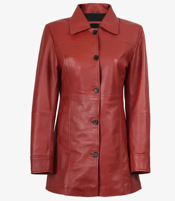 Women's Real Lambskin Leather Red Coat