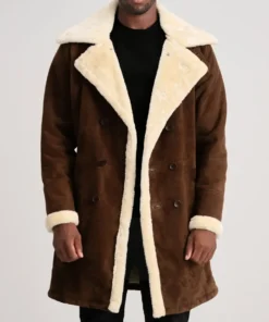Men's Charles Brown Suede Leather Shearling Double Breasted Coat