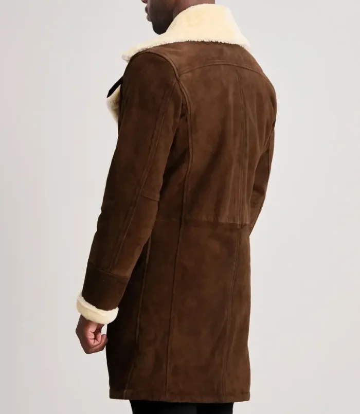 Men's Brown Charles Suede Leather Shearling Double-Breasted Coat