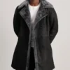 Men's Charles Distressed Black Leather Shearling Double-Breasted Coat