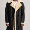 Men's Charles Tumbled Black Leather Shearling Double Breasted Coat