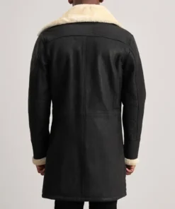 Men's Tumbled Black Charles Leather Shearling Double Breasted Coat