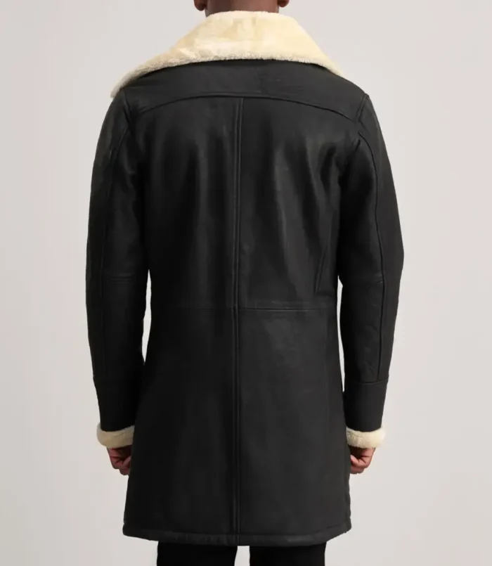 Men's Tumbled Black Charles Leather Shearling Double Breasted Coat
