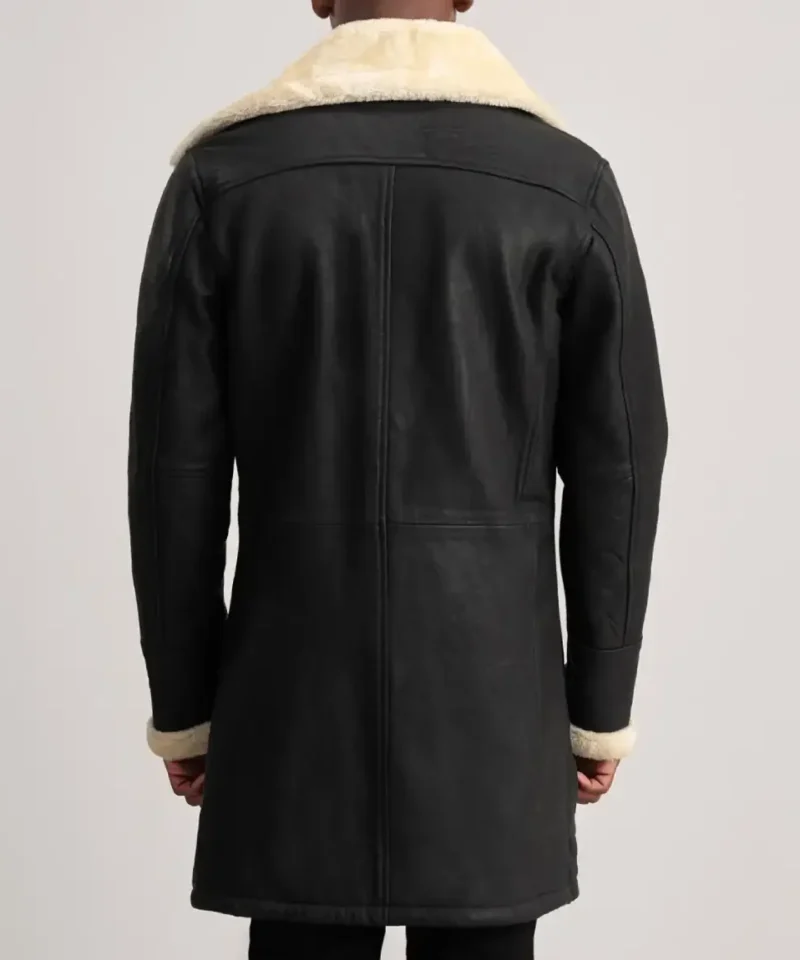 Men's Tumbled Black Charles Leather Shearling Double Breasted Coat