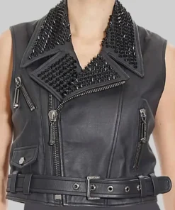 Women’s Christina Punk Black Studded Biker Leather Vest