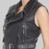 Women’s Christina Punk Black Studded Biker Leather Vest