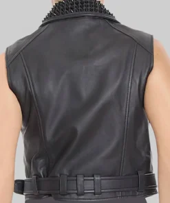 Women’s Christina Punk Black Studded Biker Leather Vest