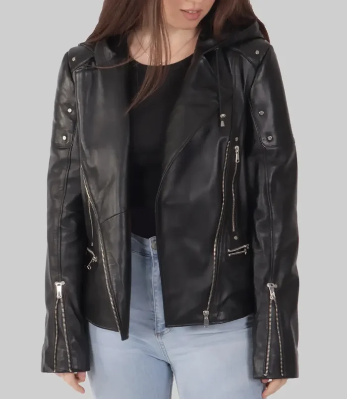 Women's Cindy Black Biker Leather Jacket