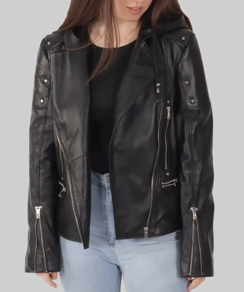 Women's Cindy Black Biker Leather Jacket