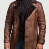 Men's Cinnamon Distressed Leather Fur Coat