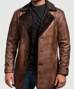 Men's Cinnamon Distressed Leather Fur Coat