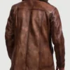 Men's Cinnamon Distressed Leather Fur Coat