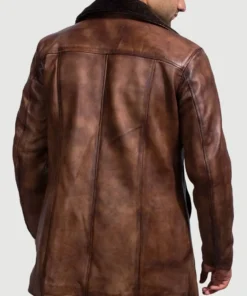 Men's Cinnamon Distressed Leather Fur Coat
