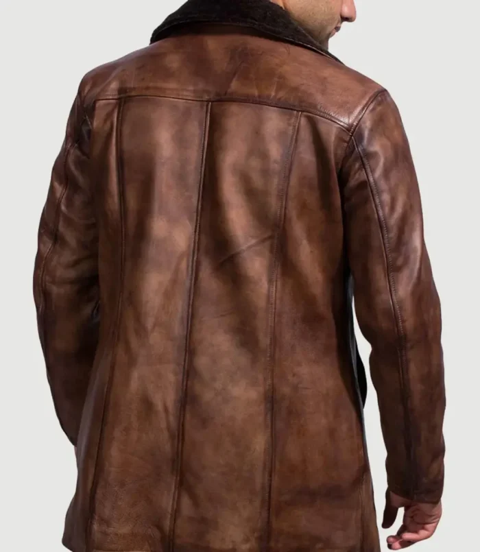 Men's Cinnamon Distressed Leather Fur Coat