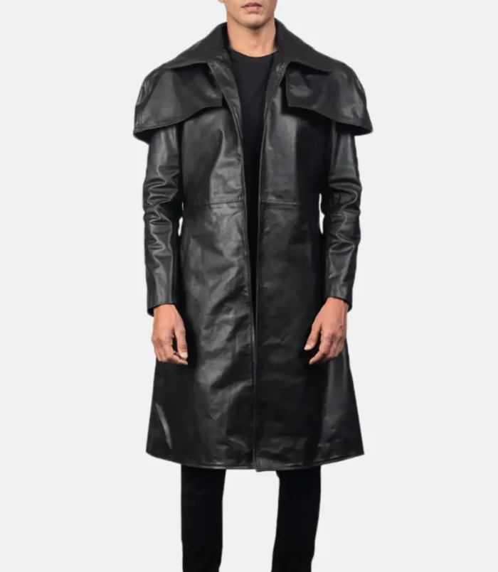 Men's Classic Black Leather Duster