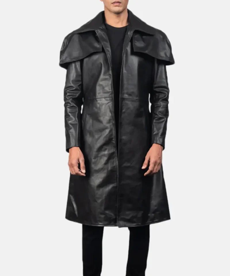 Men's Classic Black Leather Duster