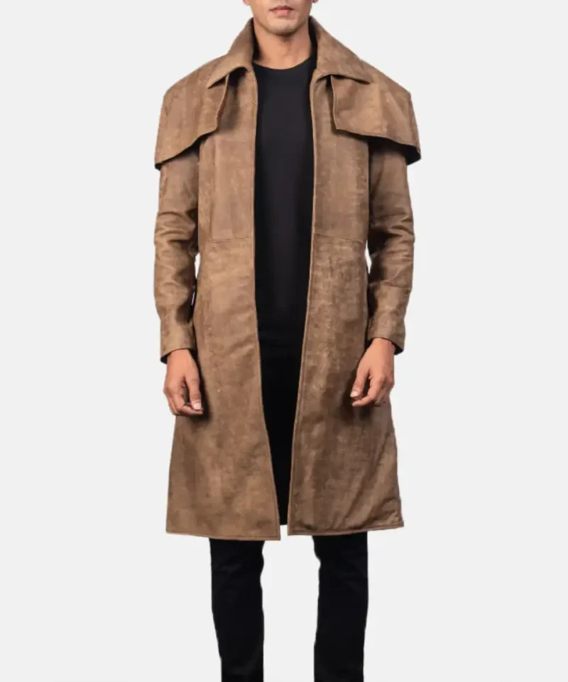 Men's Classic Brown Leather Duster