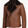 Men's Cognac Leather Shearling Moto Jacket
