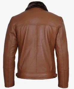 Men's Cognac Leather Shearling Moto Jacket
