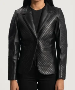 Women's Cora Quilted Black Leather Blazer