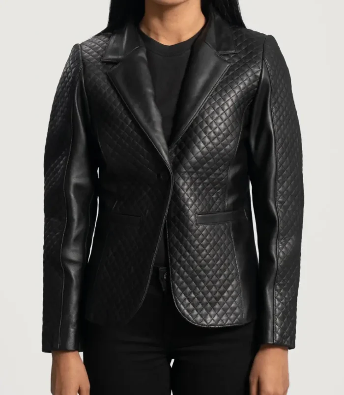 Women's Cora Quilted Black Leather Blazer
