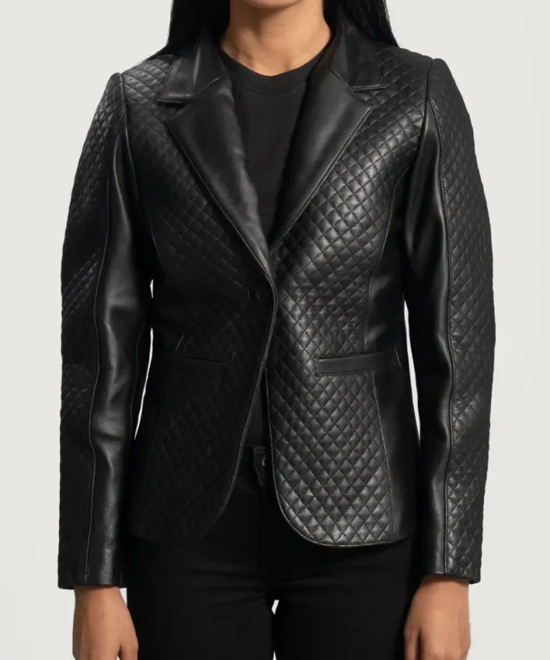 Women's Cora Quilted Black Leather Blazer
