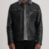 Men's Dallis Black Leather Shearling Trucker Jacket