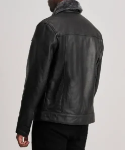 Men's Black Dallis Leather Shearling Trucker Jacket