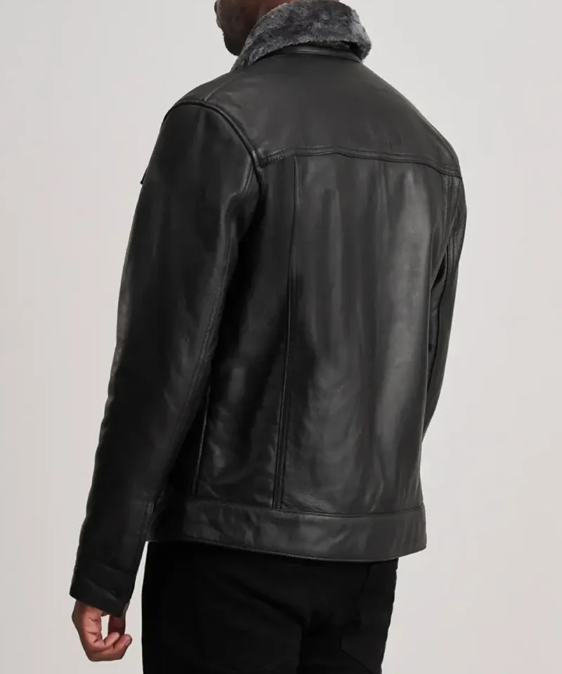 Men's Black Dallis Leather Shearling Trucker Jacket
