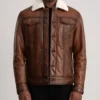 Men's Dallis Brown Leather Shearling Trucker Jacket