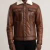 Men's Dallis Brown Leather Shearling Trucker Jacket