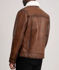 Men's Brown Dallis Leather Shearling Trucker Jacket