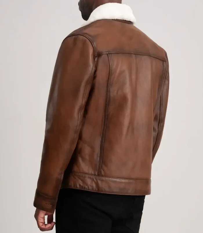 Men's Brown Dallis Leather Shearling Trucker Jacket