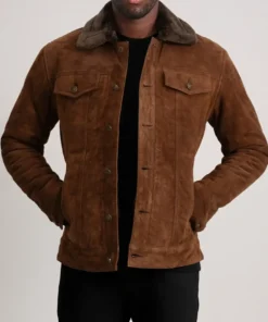 Men's Dallis Brown Suede Shearling Trucker Jacket