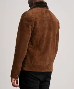 Men's Brown Dallis Suede Shearling Trucker Jacket