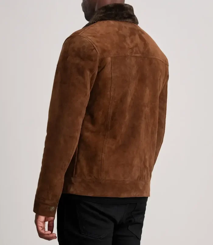 Men's Brown Dallis Suede Shearling Trucker Jacket
