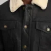 Men's Dallis Distressed Black Leather Shearling Trucker Jacket