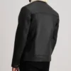 Men's Black Dallis Distressed Leather Shearling Trucker Jacket