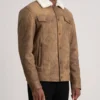 Men’s Dallis Distressed Brown Leather Shearling Trucker Jacket