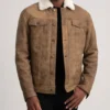 Men's Dallis Distressed Brown Leather Shearling Trucker Jacket