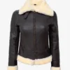 Women's Dark Brown Shearling Leather Bomber Jacket