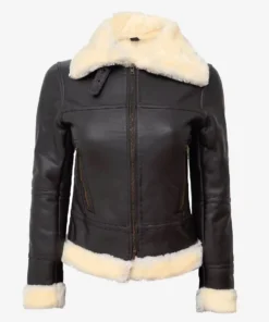 Women's Dark Brown Shearling Leather Bomber Jacket