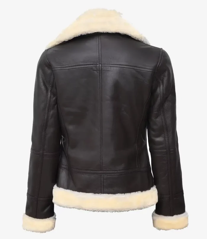 Women's Dark Brown Shearling Leather Bomber Jacket
