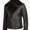 Men's Dark Brown Shearling Leather Moto Jacket Asymmetrical Shearling Lining