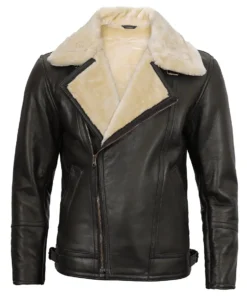 Men's Dark Brown Shearling Moto Leather Jacket