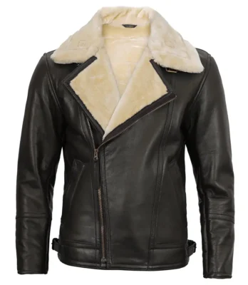 Men's Dark Brown Shearling Moto Leather Jacket