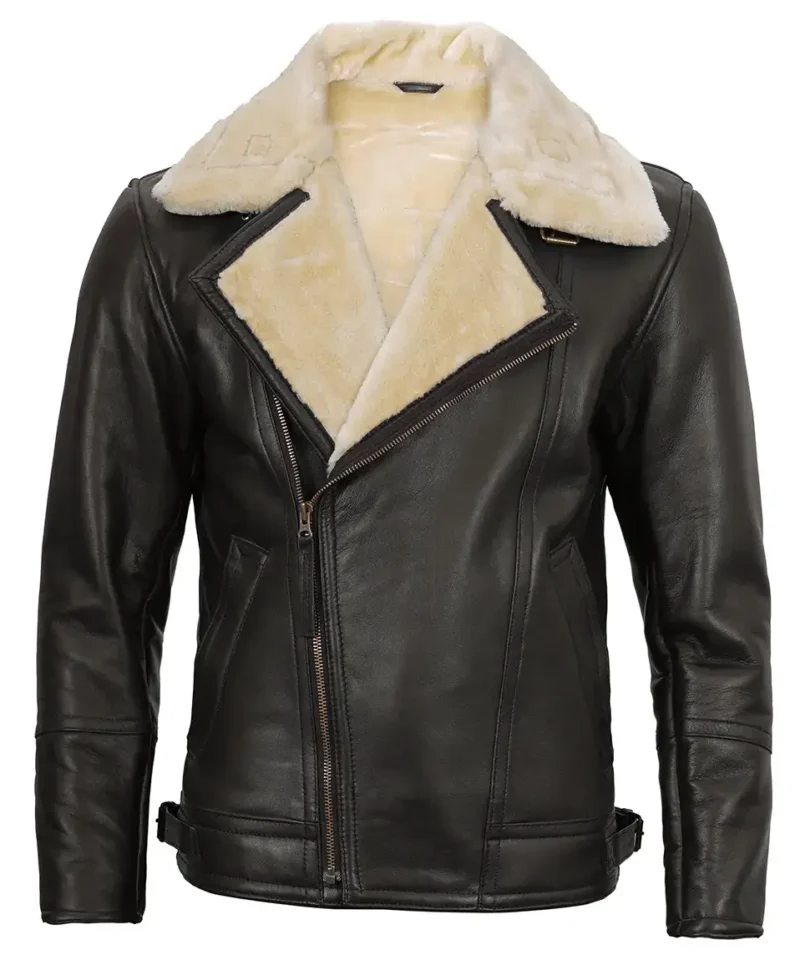 Men's Dark Brown Shearling Moto Leather Jacket