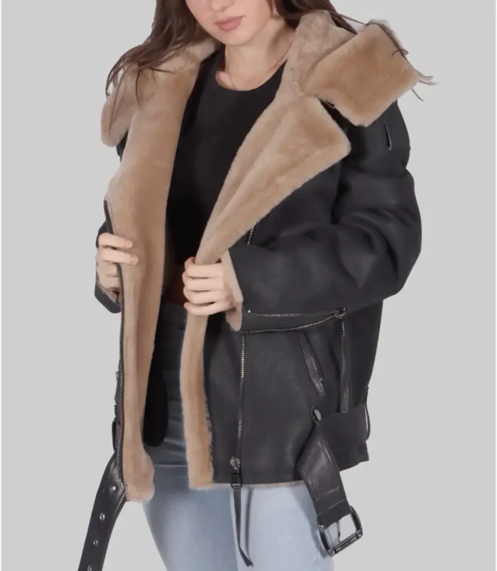 Women's Debra Black B-3 Bomber Leather Jacket