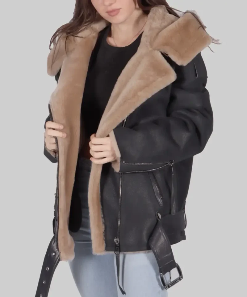 Women's Debra Black B-3 Bomber Leather Jacket